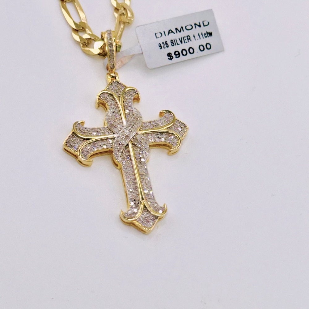 Real diamond cross pendant, 1.11 carat genuine SI certified real diamond cross